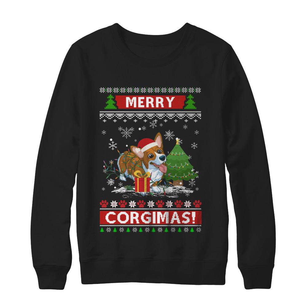 Funny Merry Corgmas Santa Corgi Ugly Christmas Sweater-T-Shirt & Sweatshirt-Crewneck Sweatshirt-Black