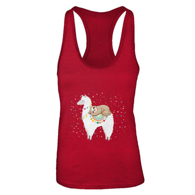 Funny Sloth Riding Llama Lover-T-Shirt & Tank Top-Women's Ideal Racerback Tank-Red