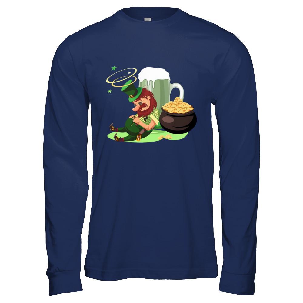 Leprechaun Drinking Green Beer Saint Patricks Day-T-Shirt & Hoodie-Long Sleeve T-Shirt-Navy