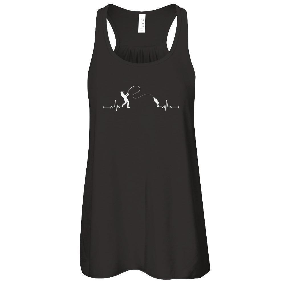 Fishing Heartbeat For Fisherman-T-Shirt & Tank Top-Women's Flowy Racerback Tank-Black