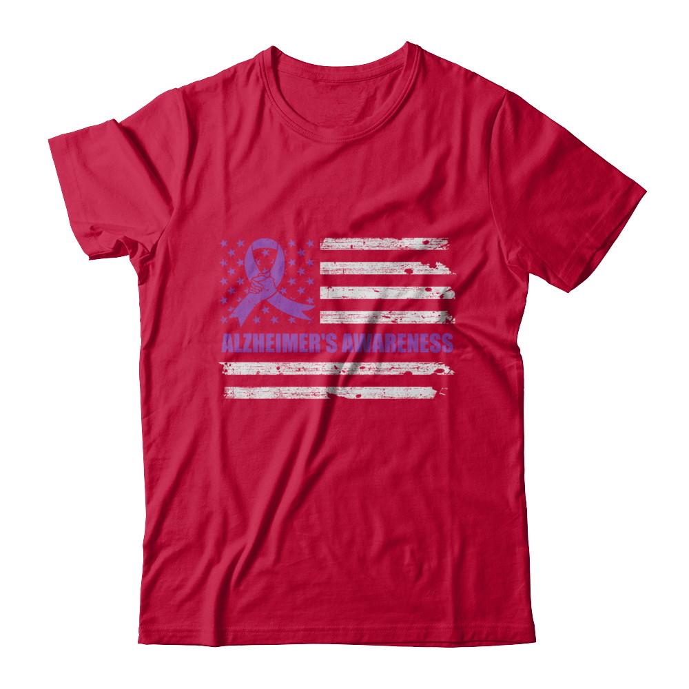 Purple Ribbon Alzheimer's Awareness US Flag-T-Shirt & Hoodie-Classic T-Shirt-Red