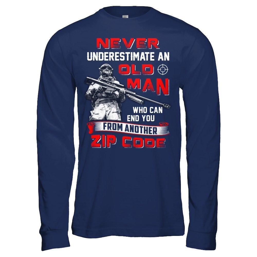 Never Underestimate An Old Man Who Can End You-T-Shirt & Hoodie-Long Sleeve T-Shirt-Navy