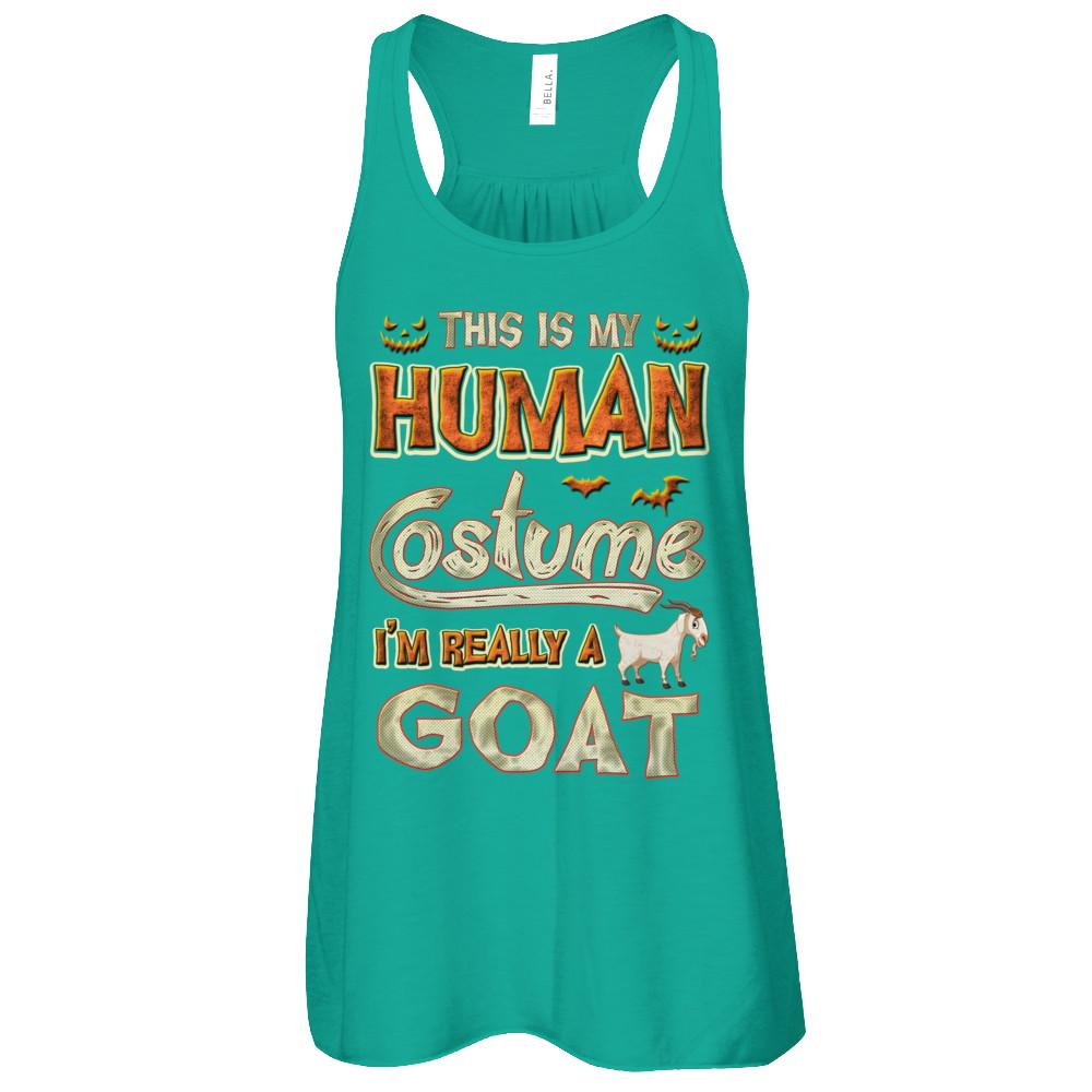 Goat Halloween My Human Costume I'm Really A Goat-T-Shirt & Tank Top-Women's Flowy Racerback Tank-Kelly