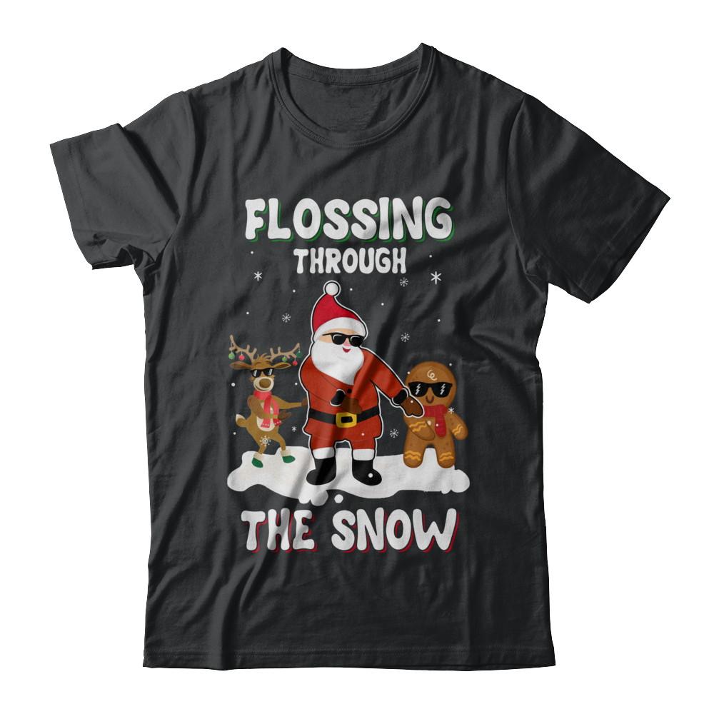 Flossing Through The Snow Santa Reindeer Gingerbread-T-Shirt & Sweatshirt-Classic T-Shirt-Black