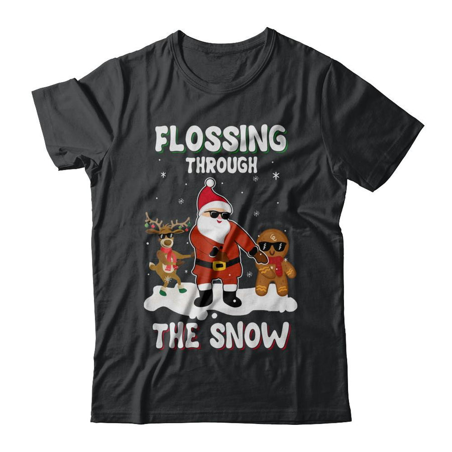Flossing Through The Snow Santa Reindeer Gingerbread-T-Shirt & Sweatshirt-Classic T-Shirt-Black