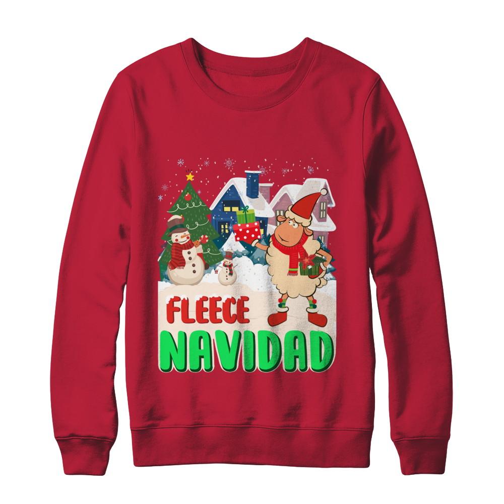 Fleece Navidad Sheep Lamb Christmas Gifts Spanish-T-Shirt & Sweatshirt-Crewneck Sweatshirt-Red