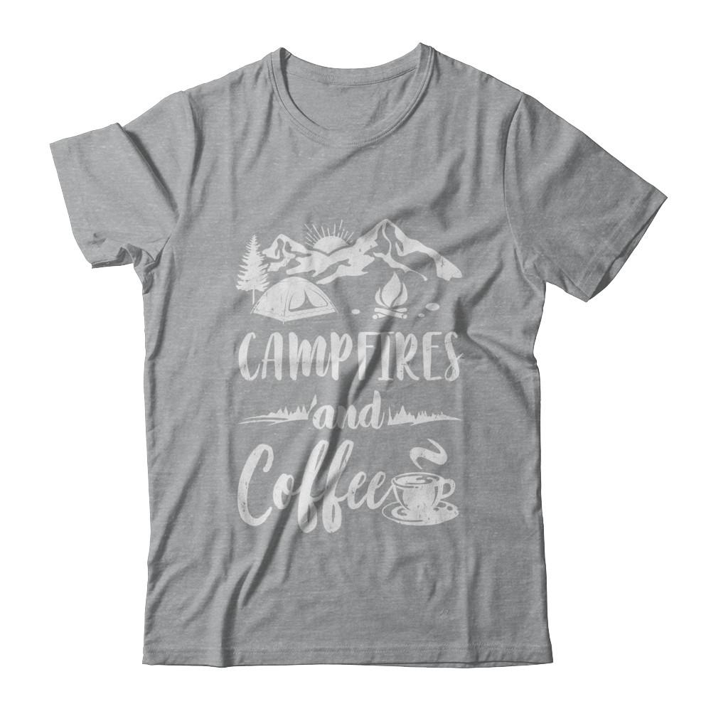 Coffee And Campfires Funny Camping Gifts-T-Shirt & Hoodie-Classic T-Shirt-Sport Grey