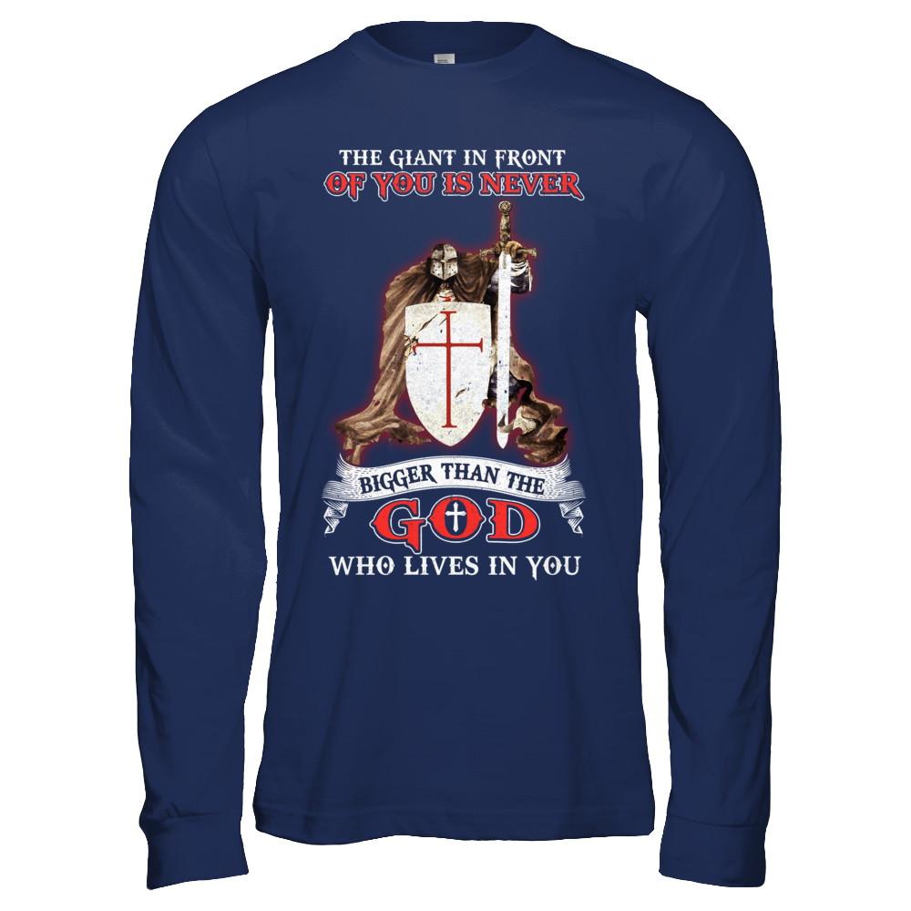 Knight Templar The Giant In Front Never Bigger Than The God-T-Shirt & Hoodie-Long Sleeve T-Shirt-Navy