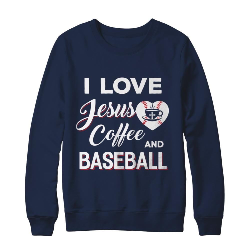 I Love Jesus Coffee & Baseball-T-Shirt & Sweatshirt-Crewneck Sweatshirt-Navy