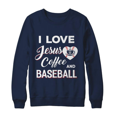 I Love Jesus Coffee & Baseball-T-Shirt & Sweatshirt-Crewneck Sweatshirt-Navy