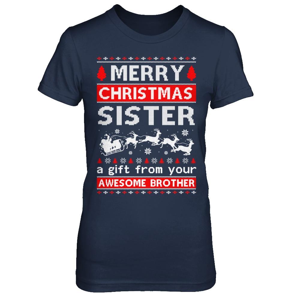Merry Christmas Sister A Gift From Your Brother Sweater-T-Shirt & Sweatshirt-Women's T-Shirt-Navy