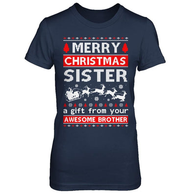 Merry Christmas Sister A Gift From Your Brother Sweater-T-Shirt & Sweatshirt-Women's T-Shirt-Navy