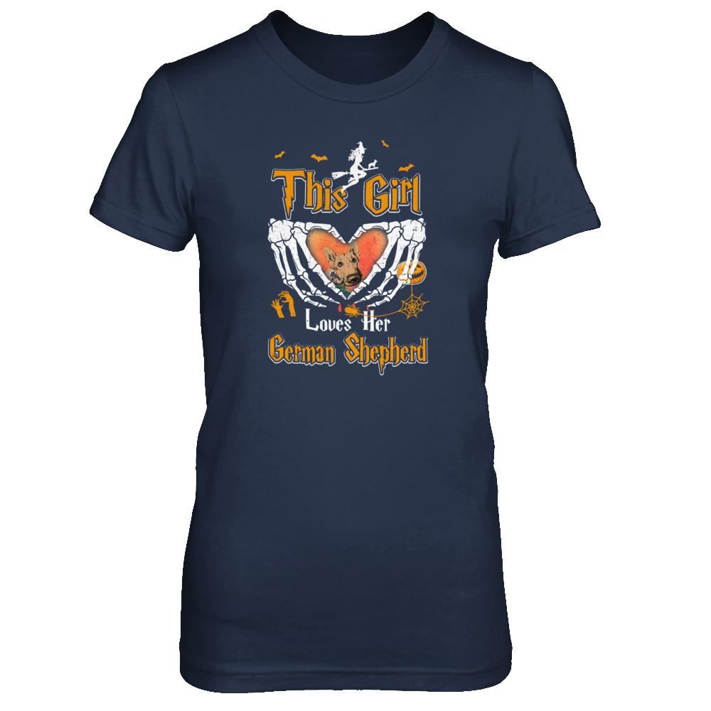 This Girl Love Her Dog German Shepherd Halloween-T-Shirt & Tank Top-Women's T-Shirt-Navy