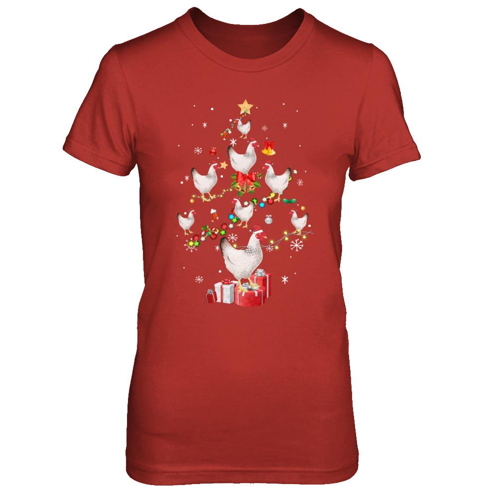 Farmer Chicken Christmas Tree Decor Xmas Gift-T-Shirt & Sweatshirt-Women's T-Shirt-Red