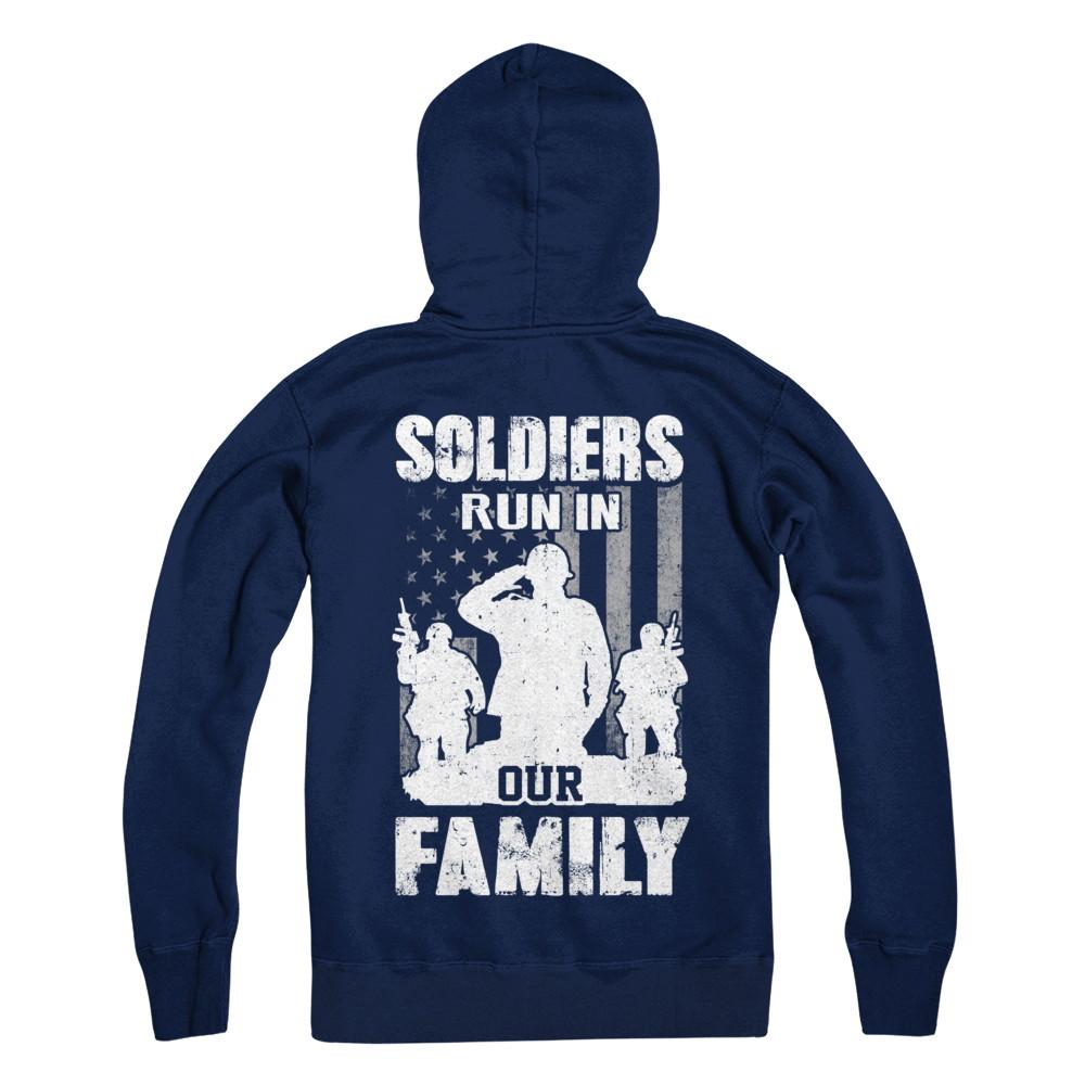 Soldiers Run In Our Family Veteran Dad Son-T-Shirt & Hoodie-Hanes - Heavyweight Pullover Hoodie-Navy