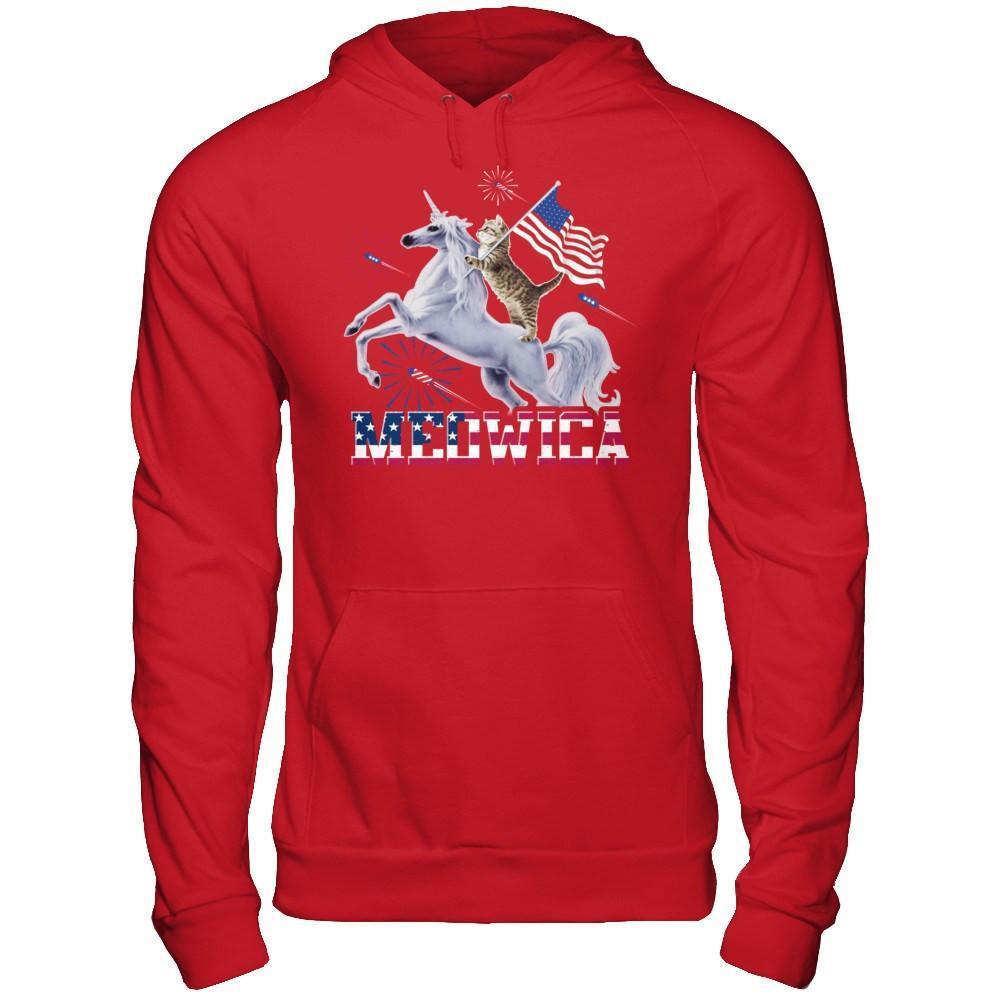 Meowica 4Th Of July Funny Cat On Unicorn Independence-T-Shirt & Hoodie-Pullover Hoodie-Red