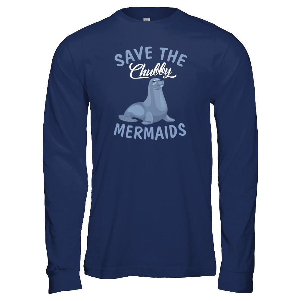 Save The Chubby Mermaids-T-Shirt & Tank Top-Long Sleeve T-Shirt-Navy