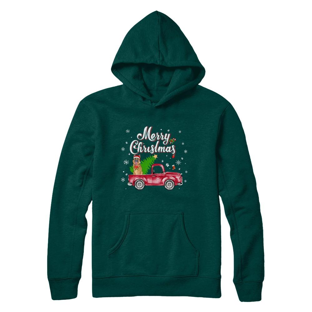 German Shepherd Retriever Rides Red Truck Christmas Pajama-T-Shirt & Sweatshirt-Pullover Hoodie-Deep Forest