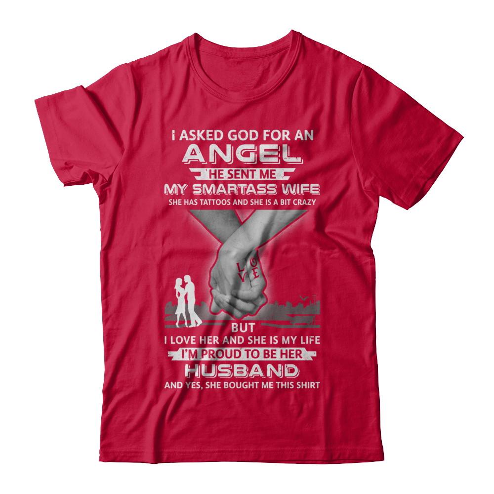 I Asked God For An Angel He Sent Me My Wife Tattoos Husband-T-Shirt & Hoodie-Classic T-Shirt-Red