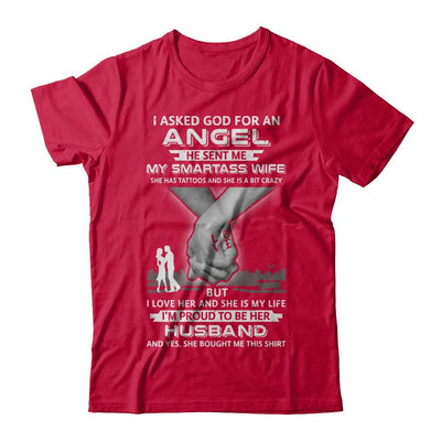 I Asked God For An Angel He Sent Me My Wife Tattoos Husband-T-Shirt & Hoodie-Classic T-Shirt-Red
