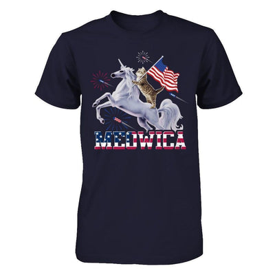 Meowica 4Th Of July Funny Cat On Unicorn Independence-T-Shirt & Hoodie-Premium T-Shirt-Midnight Navy