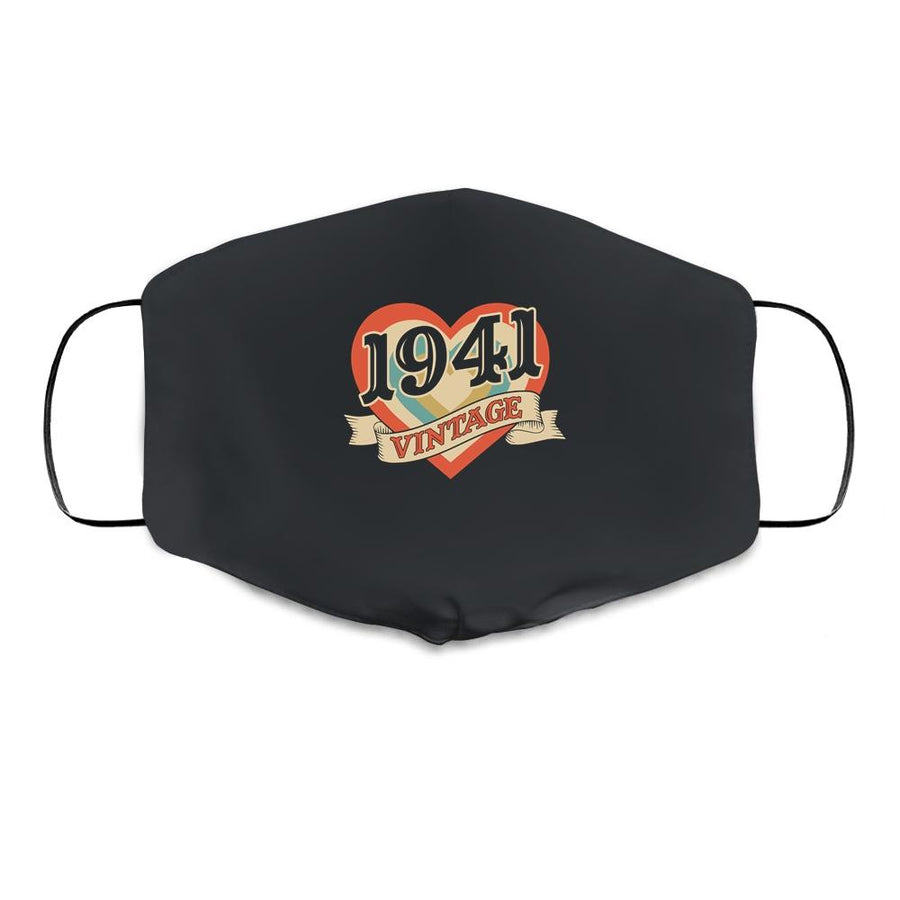 80th Birthday Gifts Classic Retro Heart Vintage 1941 Cloth Face Mask-Cloth Face Mask-Cloth Face Mask-Black