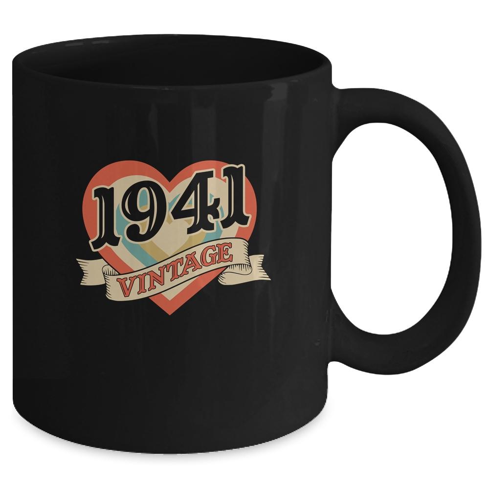 80th Birthday Gifts Classic Retro Heart Vintage 1941 Mug-Coffee Mug-Mug-Black