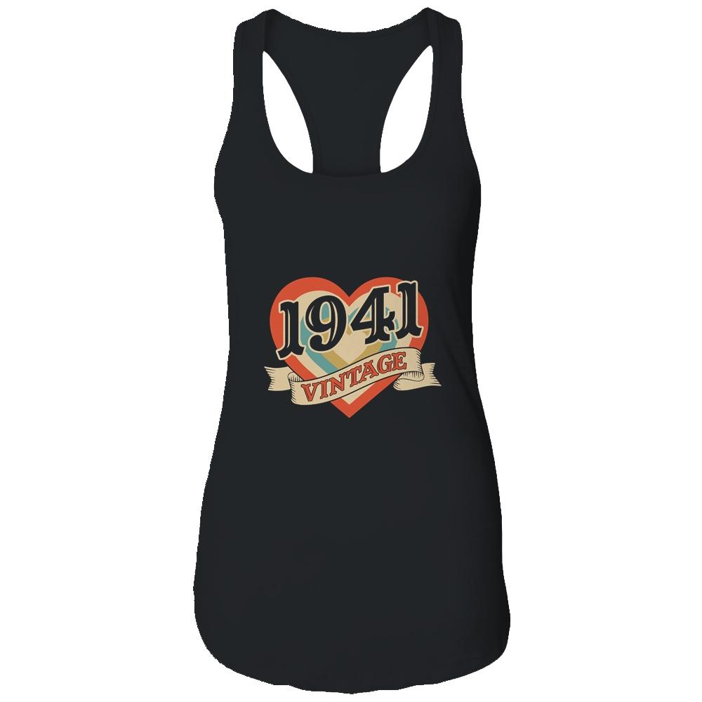 80th Birthday Gifts Classic Retro Heart Vintage 1941-T-Shirt & Tank Top-Women's Ideal Racerback Tank-Black