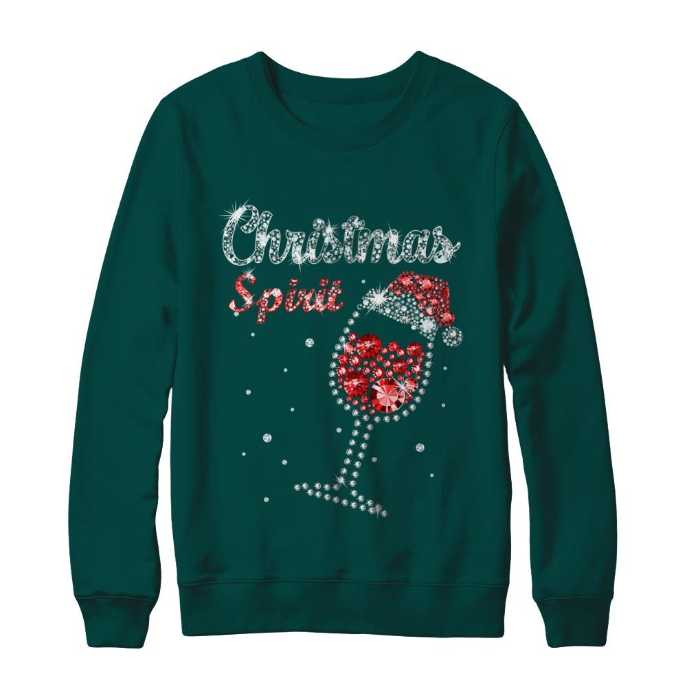 Diamond Christmas Spirit Santa Hat Wine Glass-T-Shirt & Sweatshirt-Crewneck Sweatshirt-Deep Forest