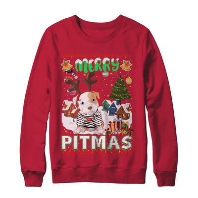 Cute Pitbull Christmas Merry Pigmas Ugly Sweater Christmas-T-Shirt & Sweatshirt-Crewneck Sweatshirt-Red