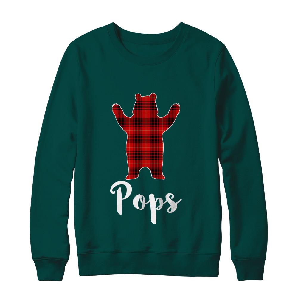 Red Pops Bear Buffalo Plaid Family Christmas Pajamas-T-Shirt & Sweatshirt-Crewneck Sweatshirt-Deep Forest