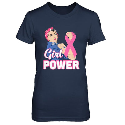 Girl Power Breast Cancer Awareness Month-T-Shirt & Hoodie-Women's T-Shirt-Navy