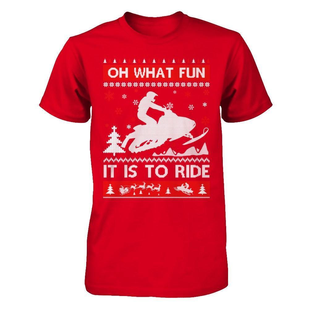Snowmobile Sweater Christmas Oh What Fun It Is To Ride-T-Shirt & Hoodie-Premium T-Shirt-Red