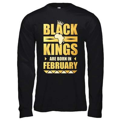 Black Kings Are Born In February Birthday-T-Shirt & Hoodie-Long Sleeve T-Shirt-Black