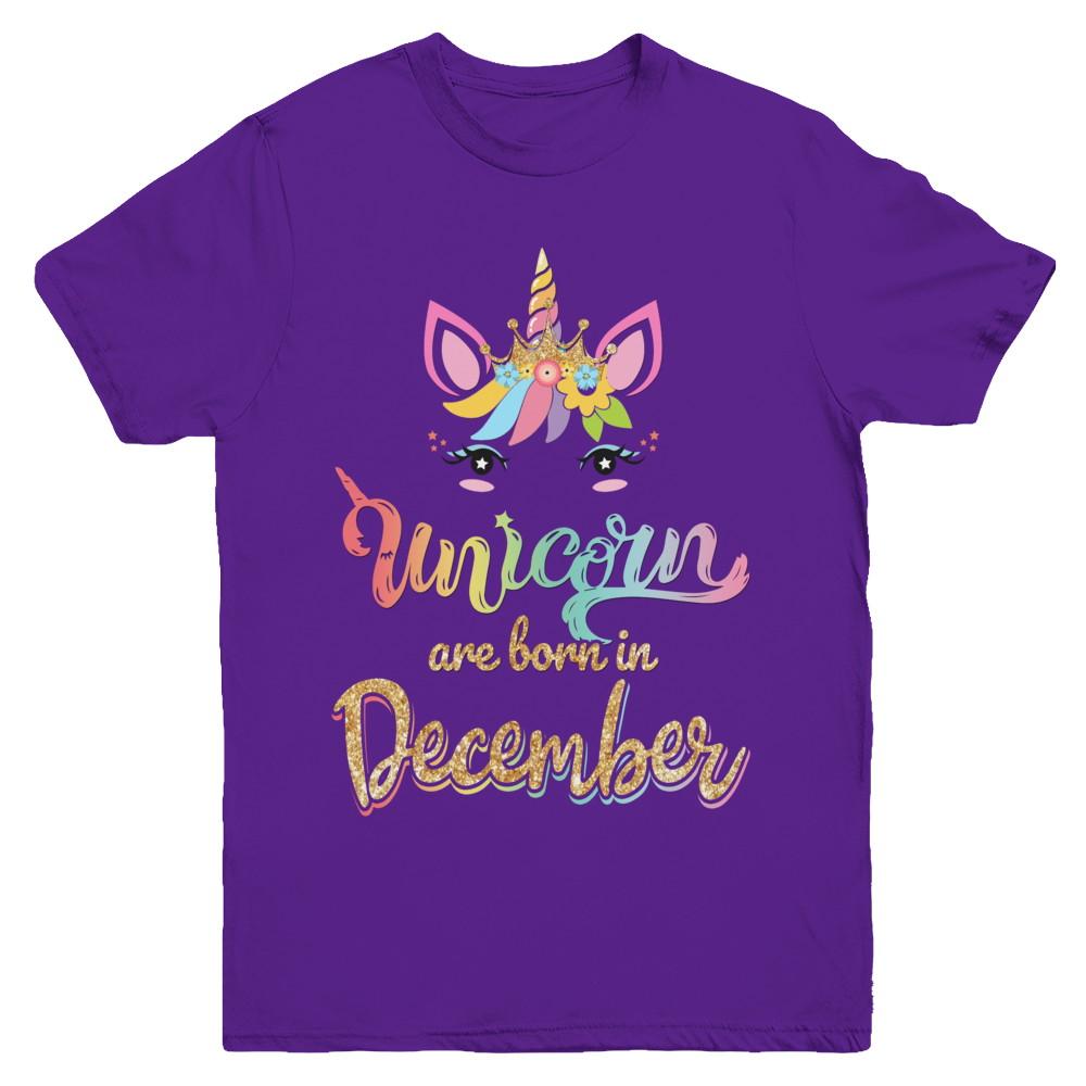 Cute Unicorns Are Born In December Birthday Gift Youth-Youth Shirt-Youth T-Shirt-Purple
