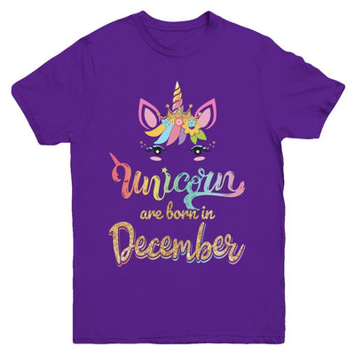 Cute Unicorns Are Born In December Birthday Gift Youth-Youth Shirt-Youth T-Shirt-Purple