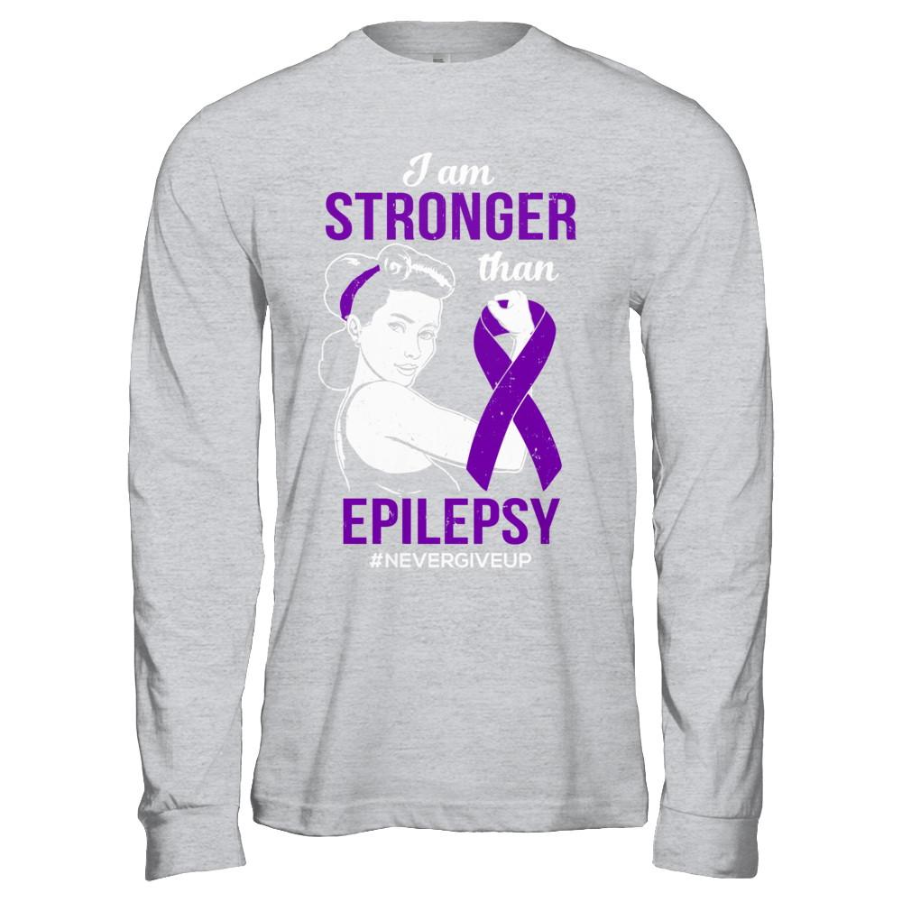 I Am Stronger Than Epilepsy Awareness Support-T-Shirt & Hoodie-Long Sleeve T-Shirt-Sport Grey