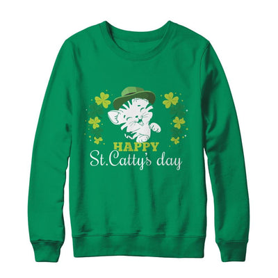 Happy St Catty's Day Saint Patrick's Day Cat-T-Shirt & Hoodie-Crewneck Sweatshirt-Irish Green