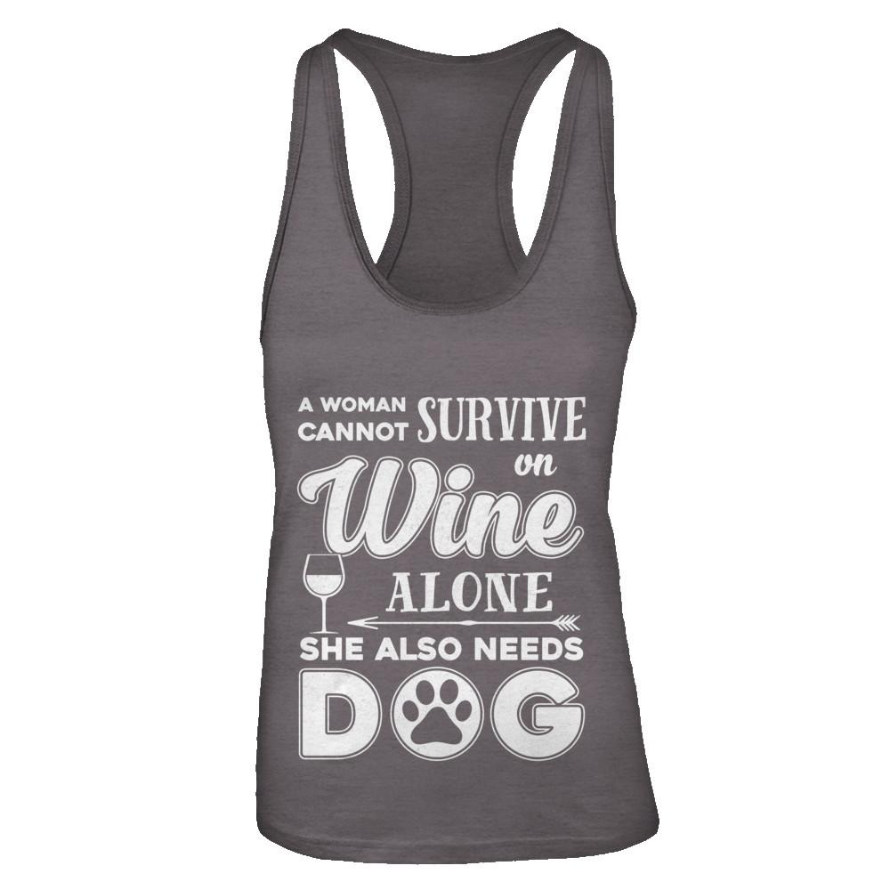 A Woman Cannot Survive On Wine Alone Need Cat-T-Shirt & Tank Top-Women's Ideal Racerback Tank-Dark Grey
