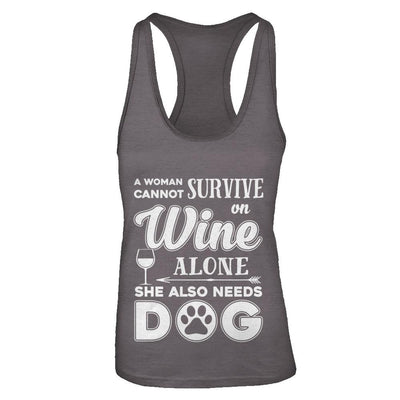 A Woman Cannot Survive On Wine Alone Need Cat-T-Shirt & Tank Top-Women's Ideal Racerback Tank-Dark Grey