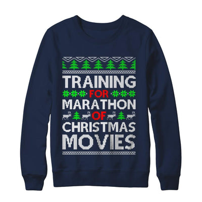 Training For A Marathon Of Christmas Movies-T-Shirt & Sweatshirt-Crewneck Sweatshirt-Navy
