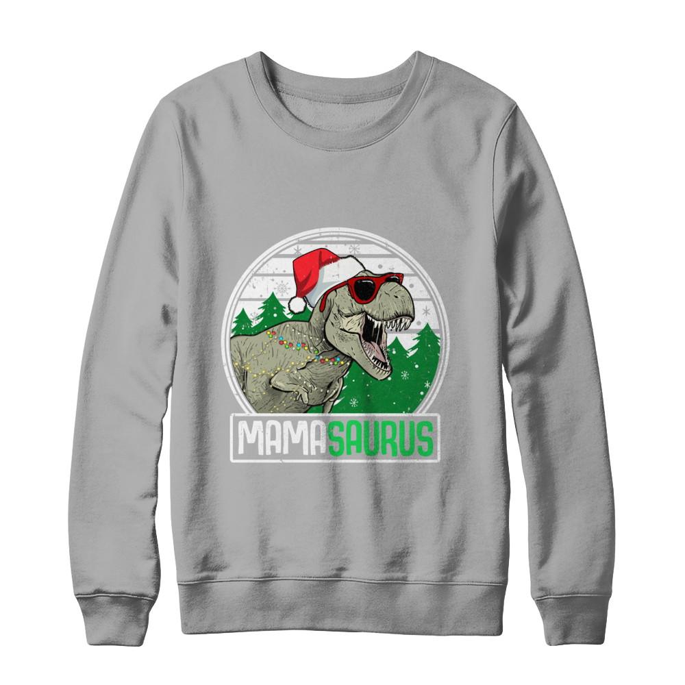 Mamasaurus Mama Dinosaur T-Rex Family Christmas-T-Shirt & Sweatshirt-Crewneck Sweatshirt-Light Steel