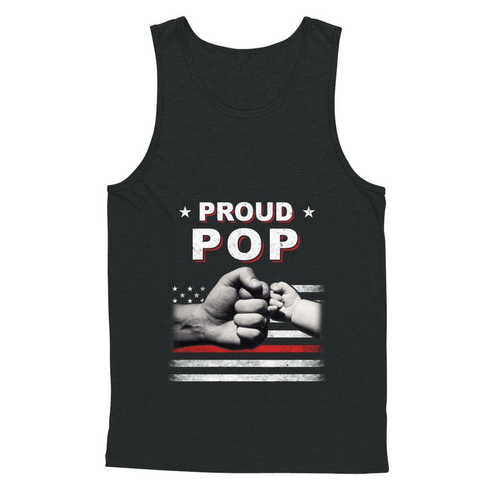 Proud Pop Fireman Firefighter Thin Red Line Flag Fathers Day-T-Shirt & Hoodie-Unisex Tank-Black