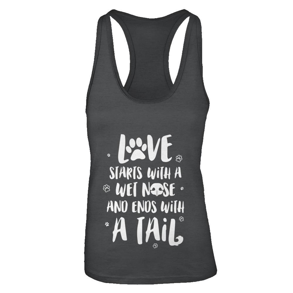 Love Starts With A Wet Nose Dog Puppy Love-T-Shirt & Tank Top-Women's Ideal Racerback Tank-Black