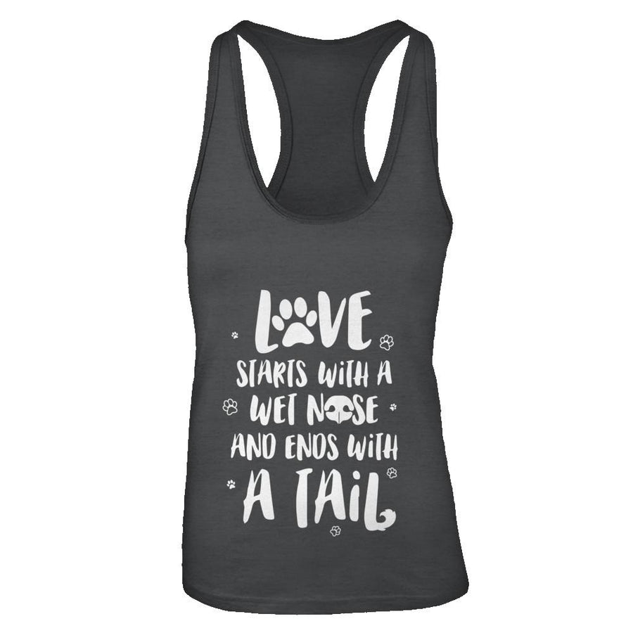 Love Starts With A Wet Nose Dog Puppy Love-T-Shirt & Tank Top-Women's Ideal Racerback Tank-Black