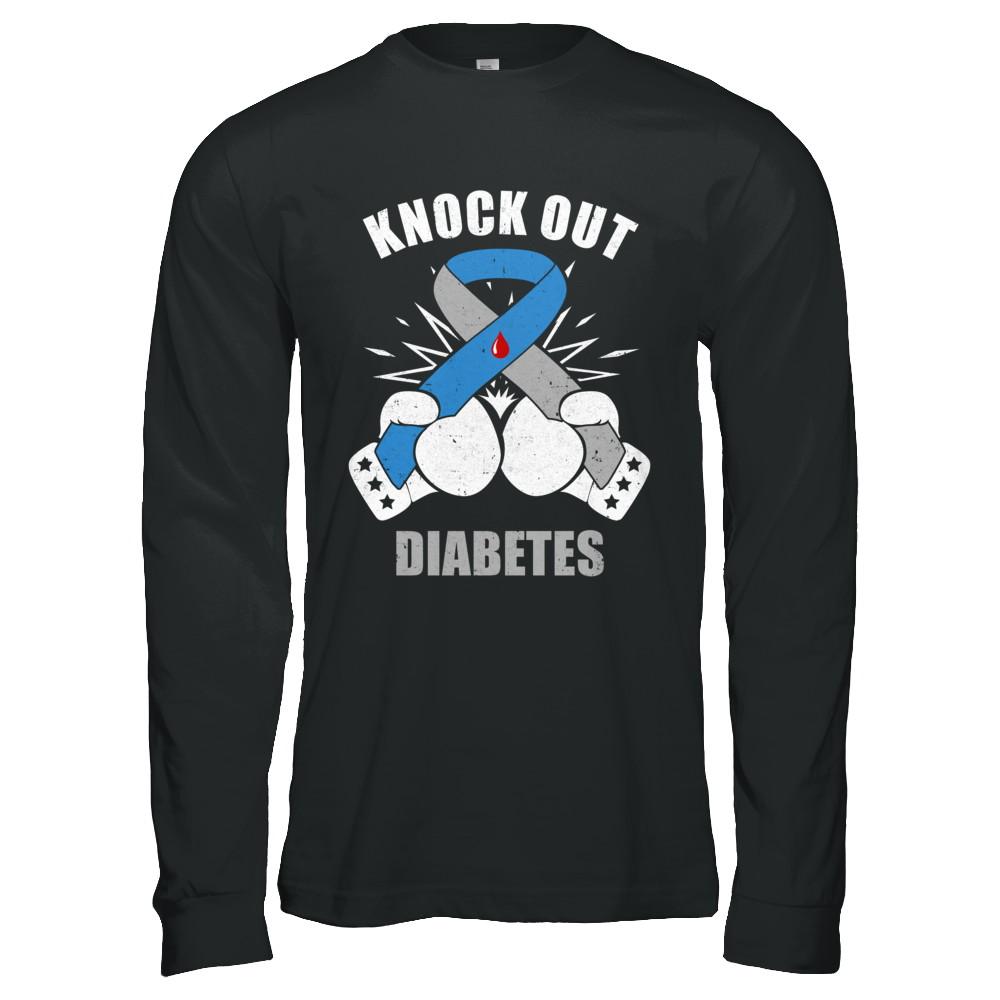 Boxing Knock Out Diabetes Awareness Support-T-Shirt & Hoodie-Long Sleeve T-Shirt-Black