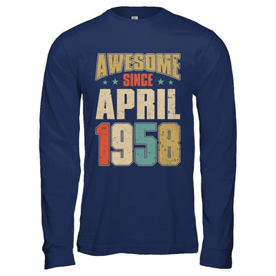 Vintage Retro Awesome Since April 1958 63th Birthday-T-Shirt & Hoodie-Long Sleeve T-Shirt-Navy
