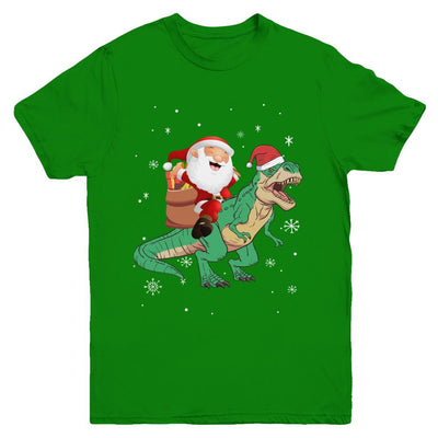 Christmas Santa Kids Dinosaur T-Rex For Boys Kids Youth-Youth Shirt-Youth T-Shirt-Irish Green