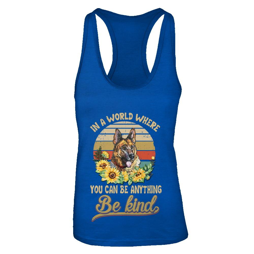 In A World Where You Can Be Anything Be Kind German Shepherd Sunflow-T-Shirt & Tank Top-Women's Ideal Racerback Tank-Royal