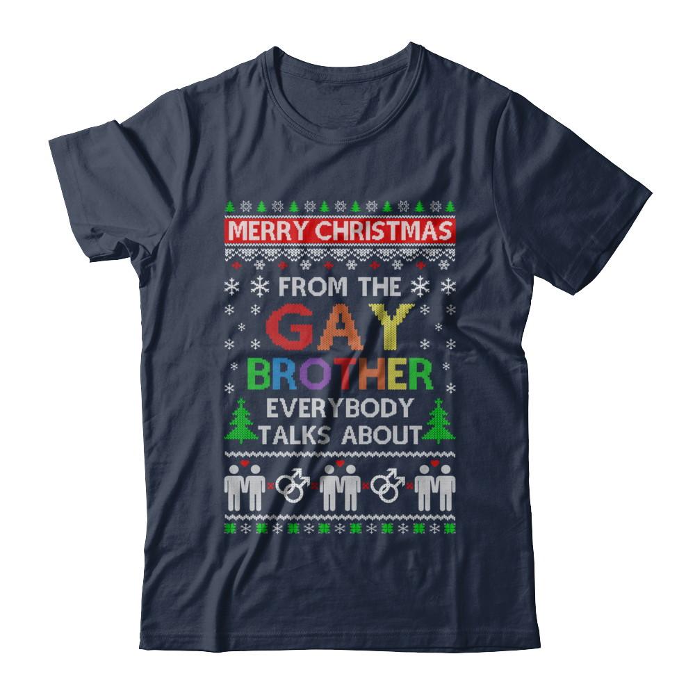 LGBT Merry Christmas From Gay Brother Ugly Christmas Sweater-T-Shirt & Sweatshirt-Classic T-Shirt-Navy